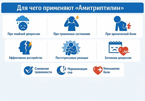 Инфографика о том, для чего применяют Амитриптилин